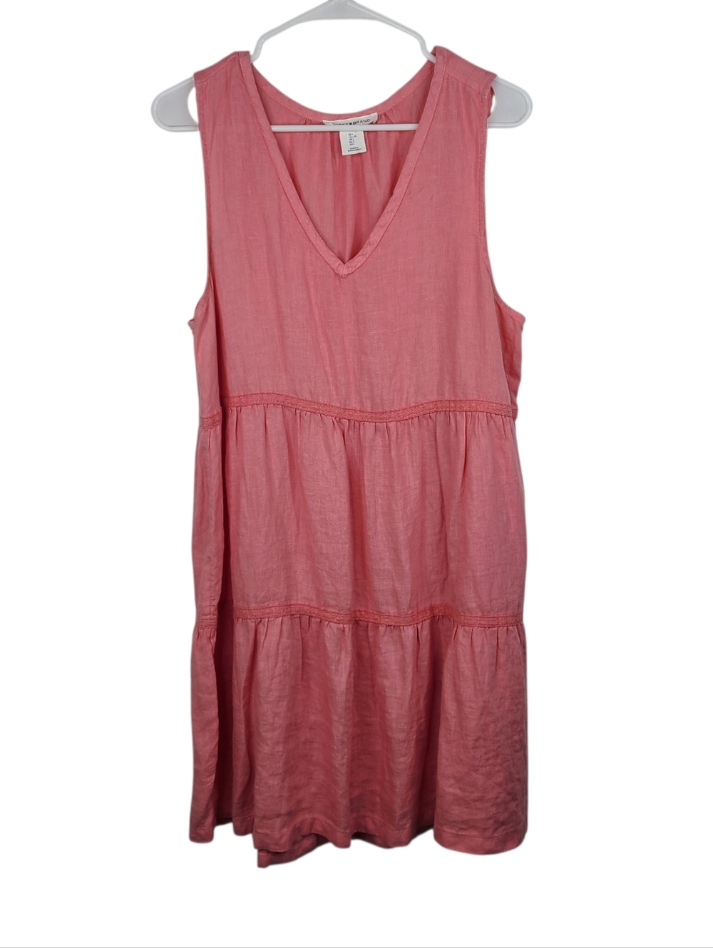Lucky Brand Coral Pink 100% Linen Tiered Sundress Women's Size Large